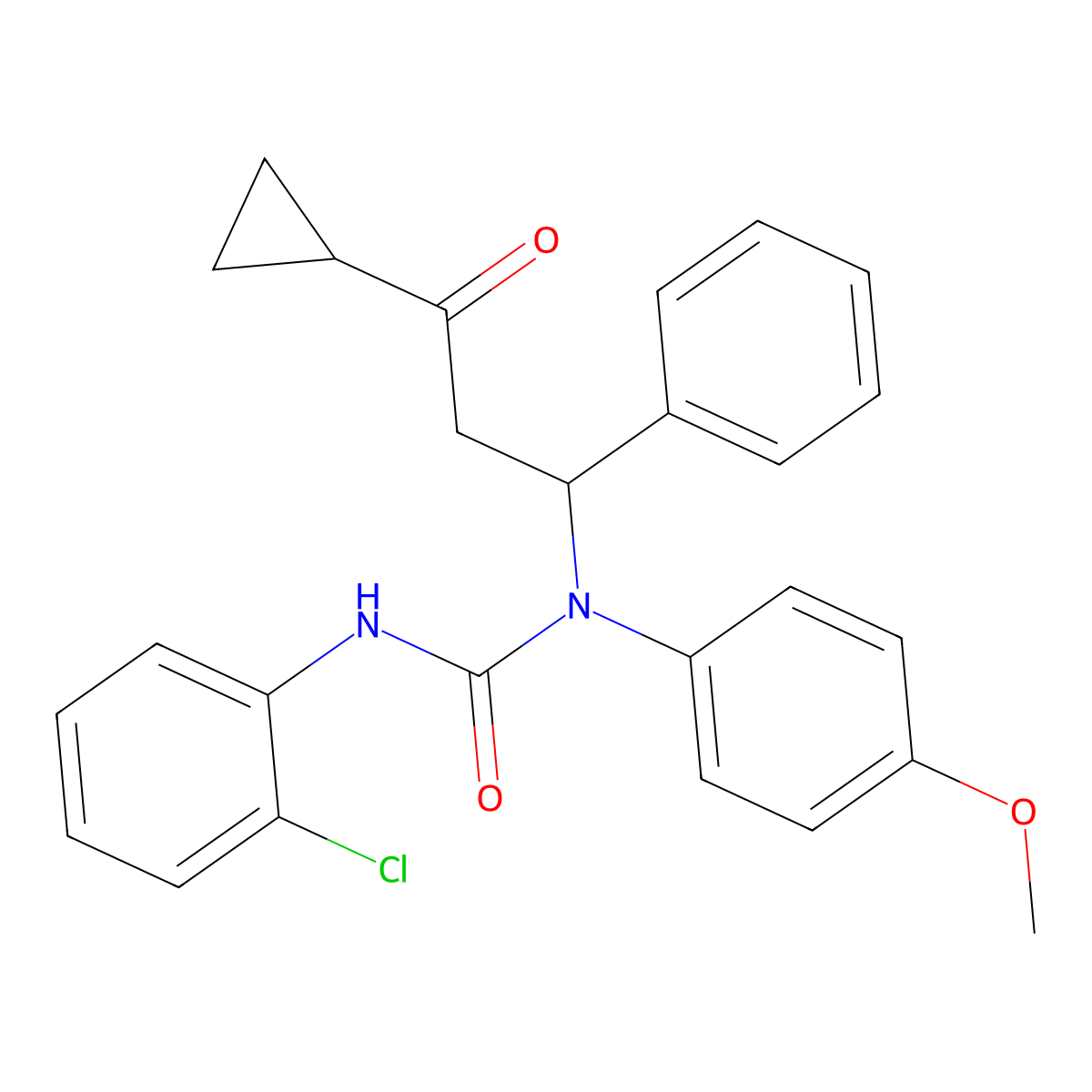 3-(2-Chlorophenyl)-1-(3-cyclopropyl-3-oxo-1-phenylpropyl)-1-(4-methoxyphenyl)urea molecular structure, CAS 5490-86-8