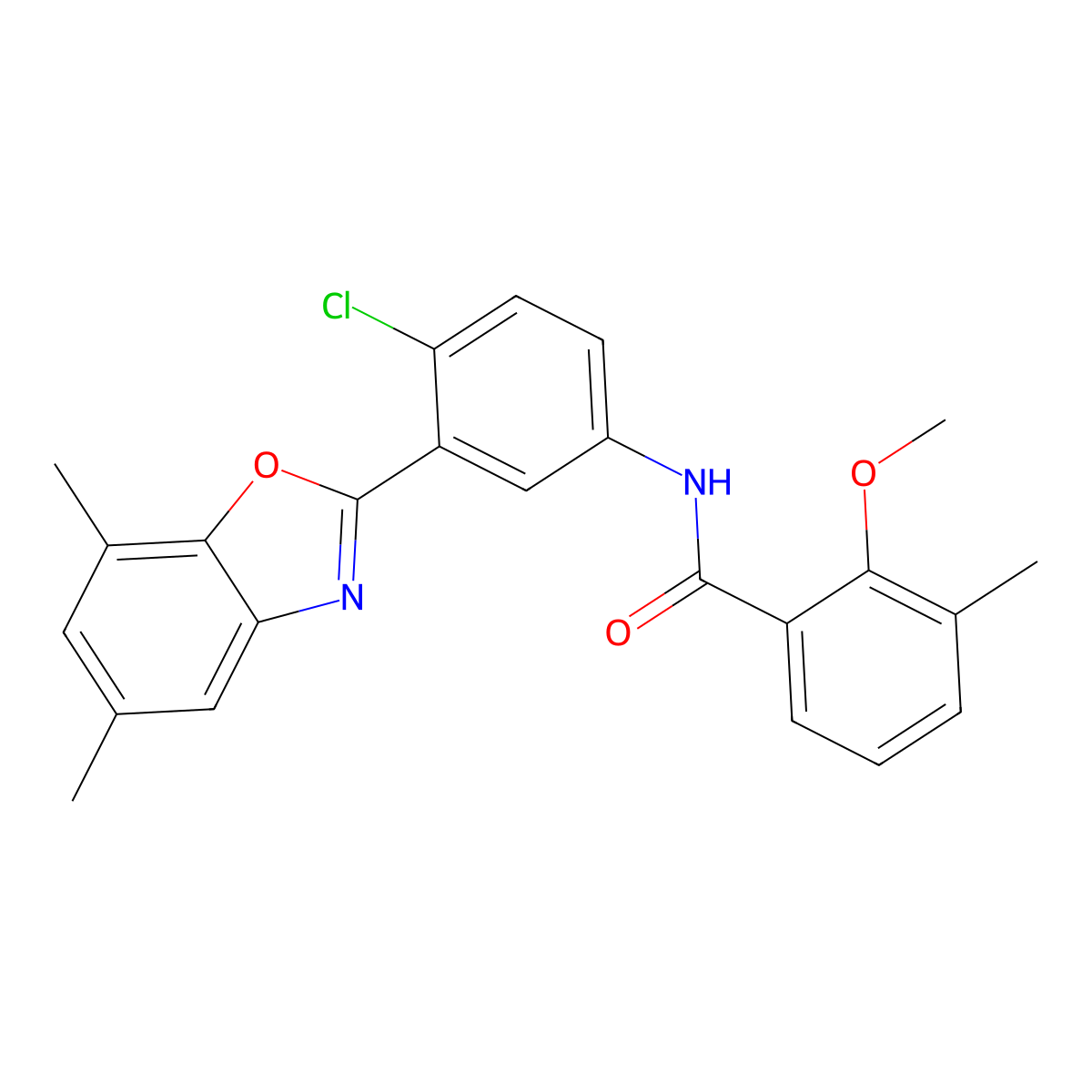 N-[4-chloro-3-(5,7-dimethyl-1,3-benzoxazol-2-yl)phenyl]-2-methoxy-3-methylbenzamide molecular structure, CAS 5491-82-7