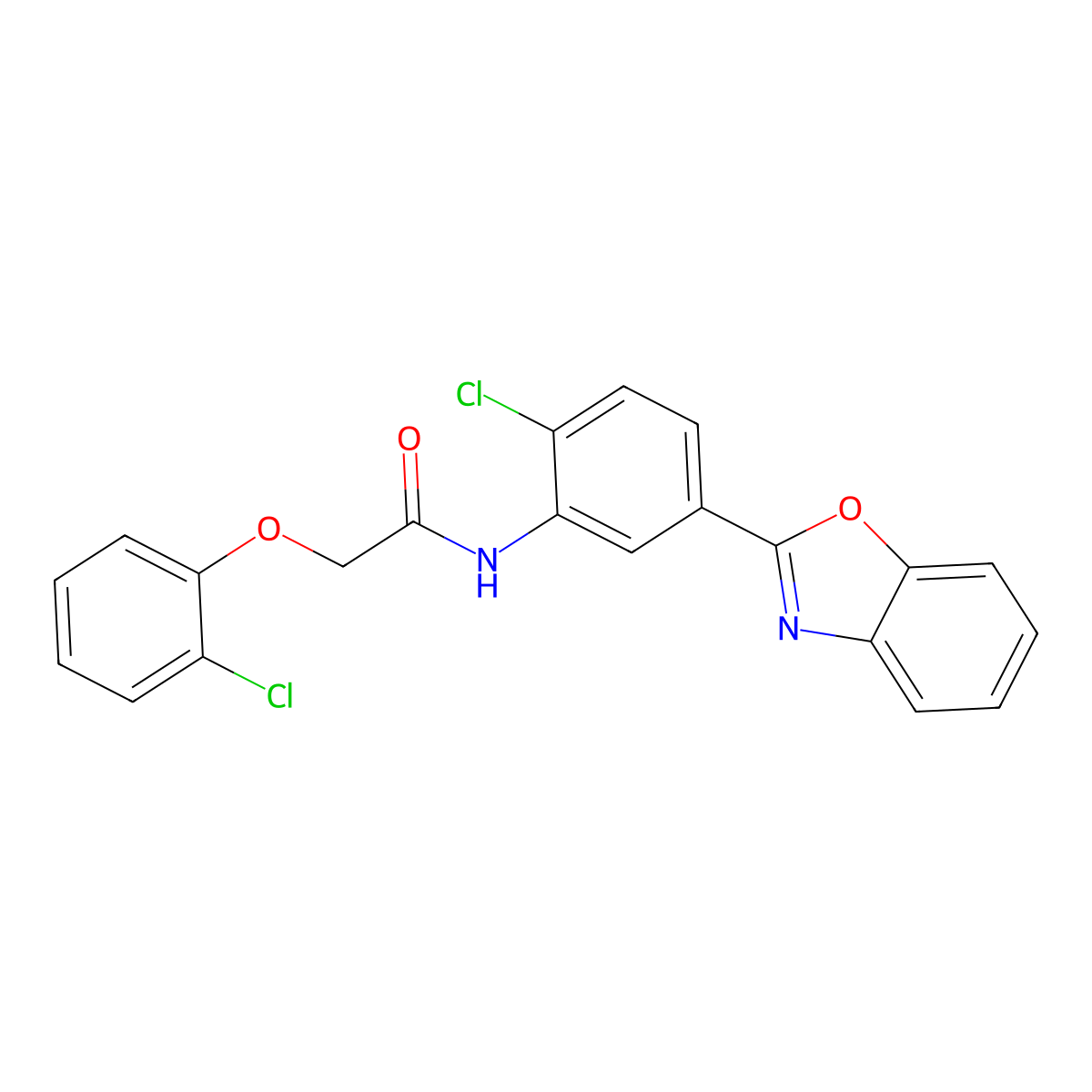 N-[5-(1,3-benzoxazol-2-yl)-2-chlorophenyl]-2-(2-chlorophenoxy)acetamide molecular structure, CAS 5491-85-0