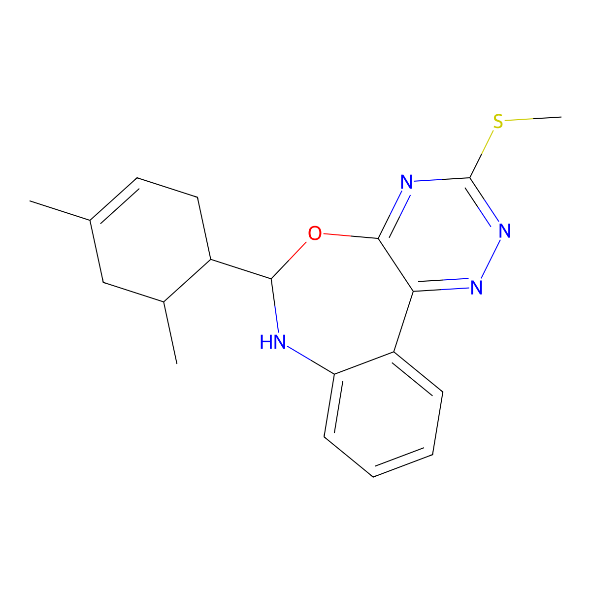 6-(4,6-Dimethylcyclohex-3-en-1-yl)-3-methylsulfanyl-6,7-dihydro-[1,2,4]triazino[5,6-d][3,1]benzoxazepine molecular structure, CAS 5492-42-2
