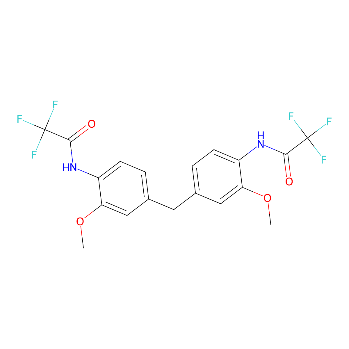 N,N'-[methylenebis(2-methoxy-4,1-phenylene)]bis(2,2,2-trifluoroacetamide) molecular structure, CAS 5493-16-3