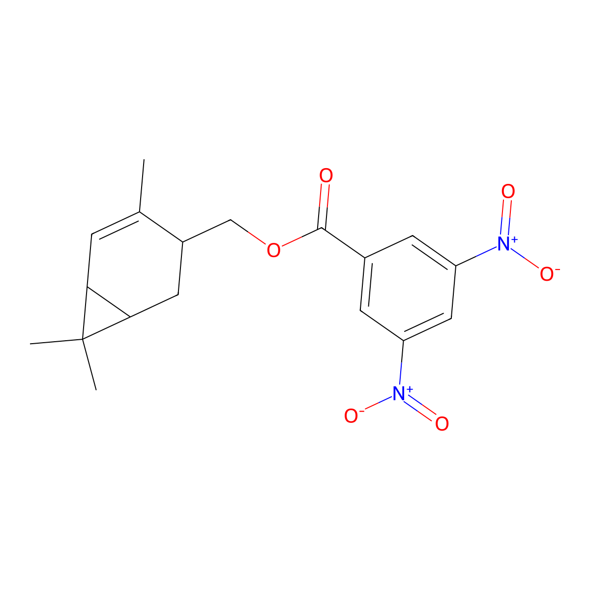 (4,7,7-Trimethyl-3-bicyclo[4.1.0]hept-4-enyl)methyl 3,5-dinitrobenzoate molecular structure, CAS 5493-66-3