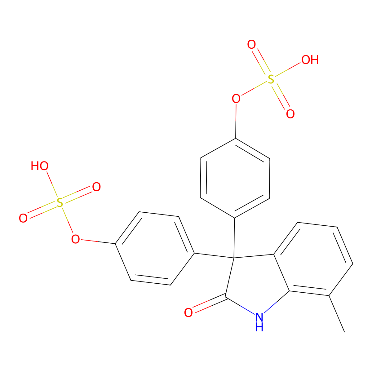 1,3-Dihydro-7-methyl-3,3-bis(4-(sulfooxy)phenyl)-2H-indol-2-one molecular structure, CAS 54935-03-4