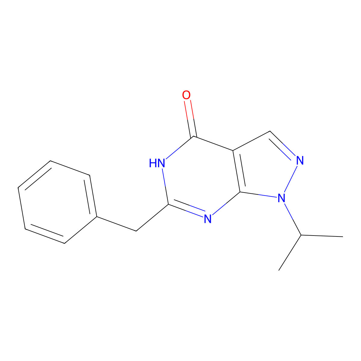 1,5-Dihydro-1-(1-methylethyl)-6-(phenylmethyl)-4H-pyrazolo(3,4-d)pyrimidin-4-one molecular structure, CAS 5494-84-8