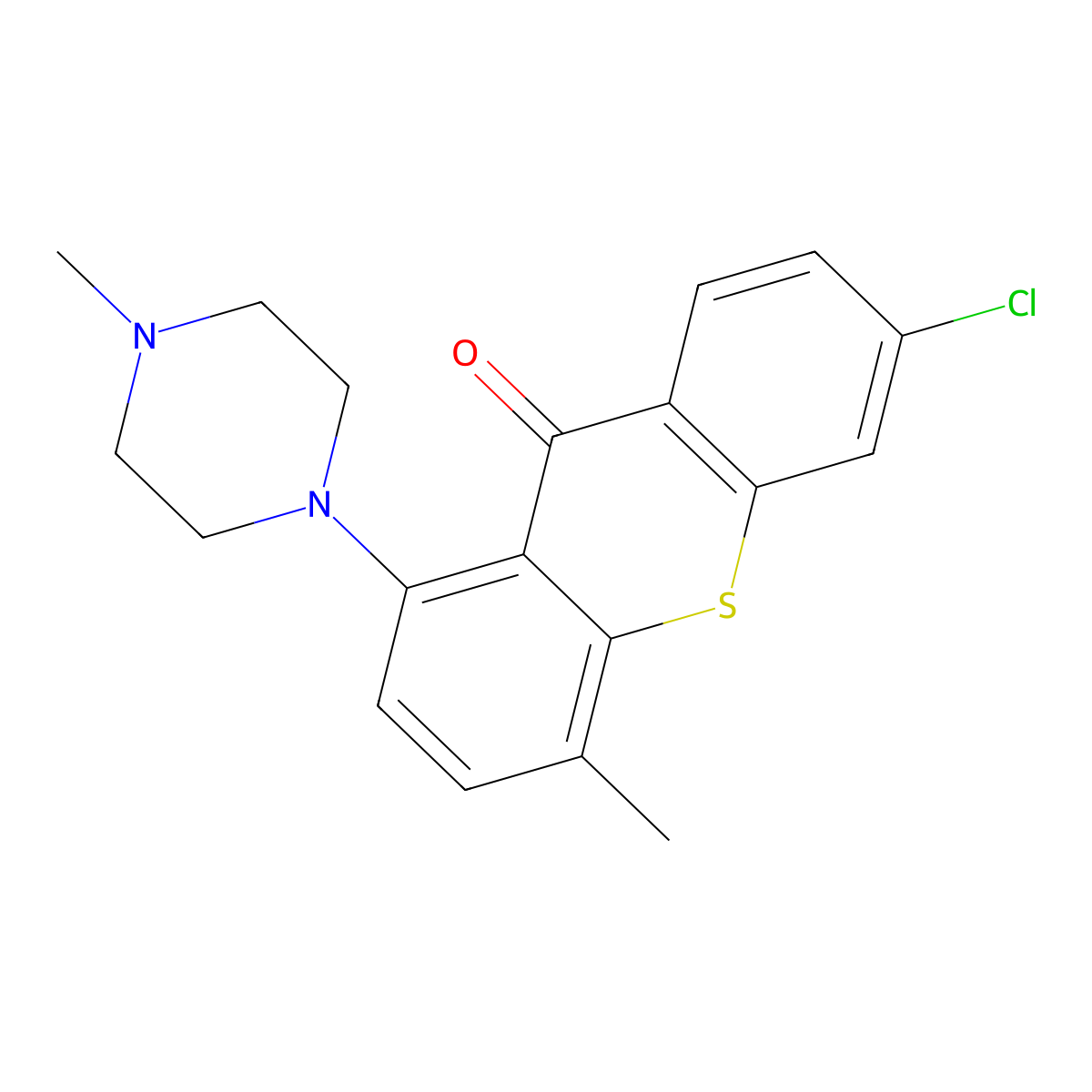 9H-Thioxanthen-9-one, 6-chloro-4-methyl-1-(4-methyl-1-piperazinyl)- molecular structure, CAS 54942-44-8