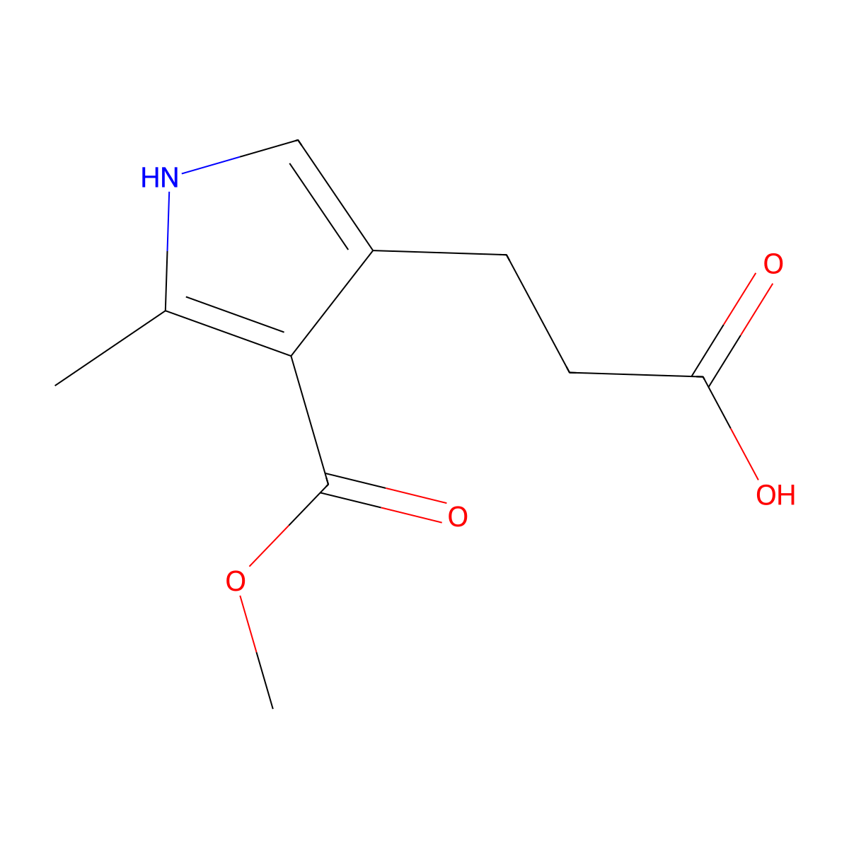 3-[4-(methoxycarbonyl)-5-methyl-1H-pyrrol-3-yl]propanoic acid molecular structure, CAS 54944-52-4