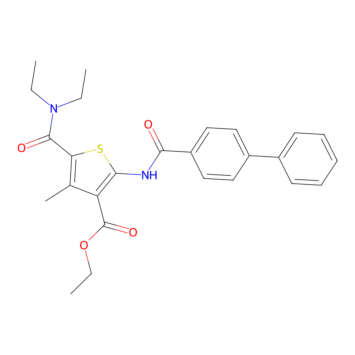 Ethyl 5-(diethylcarbamoyl)-4-methyl-2-[(4-phenylbenzoyl)amino]thiophene-3-carboxylate molecular structure, CAS 549486-36-4