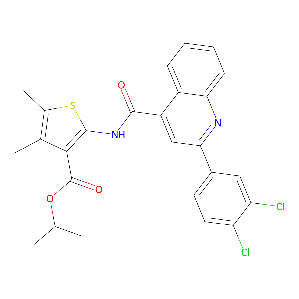 Propan-2-yl 2-[[2-(3,4-dichlorophenyl)quinoline-4-carbonyl]amino]-4,5-dimethylthiophene-3-carboxylate molecular structure, CAS 549486-75-1