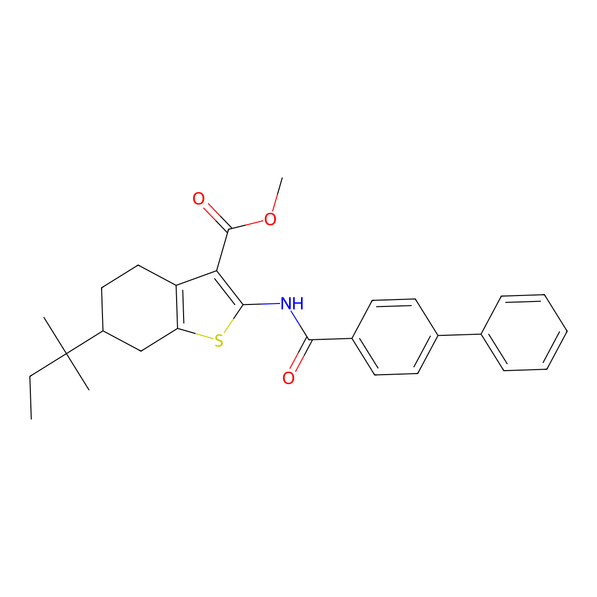 Methyl 6-(2-methylbutan-2-yl)-2-[(4-phenylbenzoyl)amino]-4,5,6,7-tetrahydro-1-benzothiophene-3-carboxylate molecular structure, CAS 549489-84-1