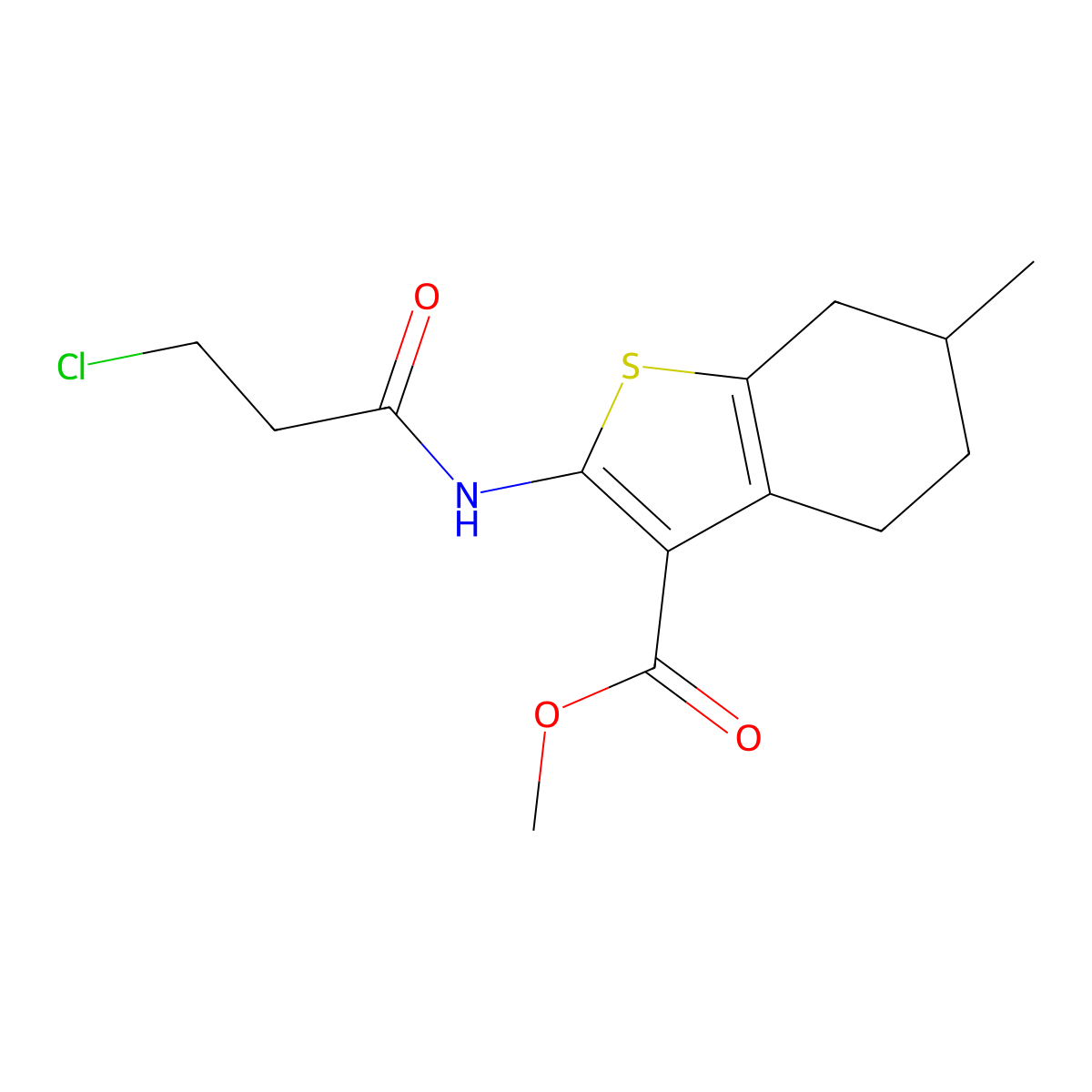 Methyl 2-[(3-chloropropanoyl)amino]-6-methyl-4,5,6,7-tetrahydro-1-benzothiophene-3-carboxylate molecular structure, CAS 549497-37-2
