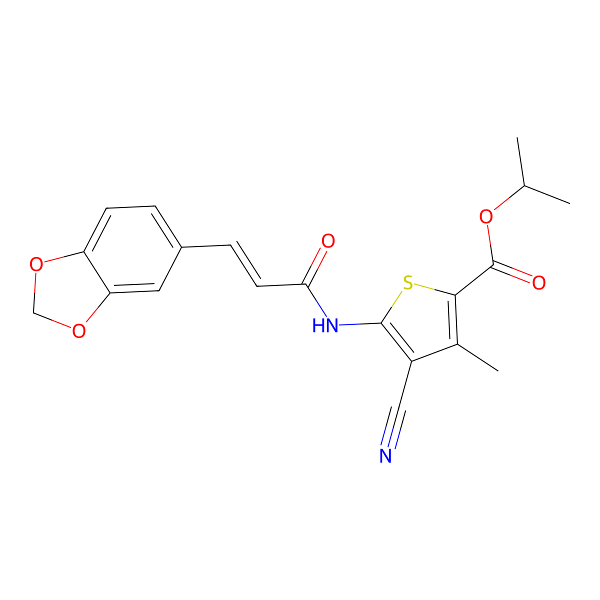 1-Methylethyl 5-[[3-(1,3-benzodioxol-5-yl)-1-oxo-2-propen-1-yl]amino]-4-cyano-3-methyl-2-thiophenecarboxylate molecular structure, CAS 549497-68-9