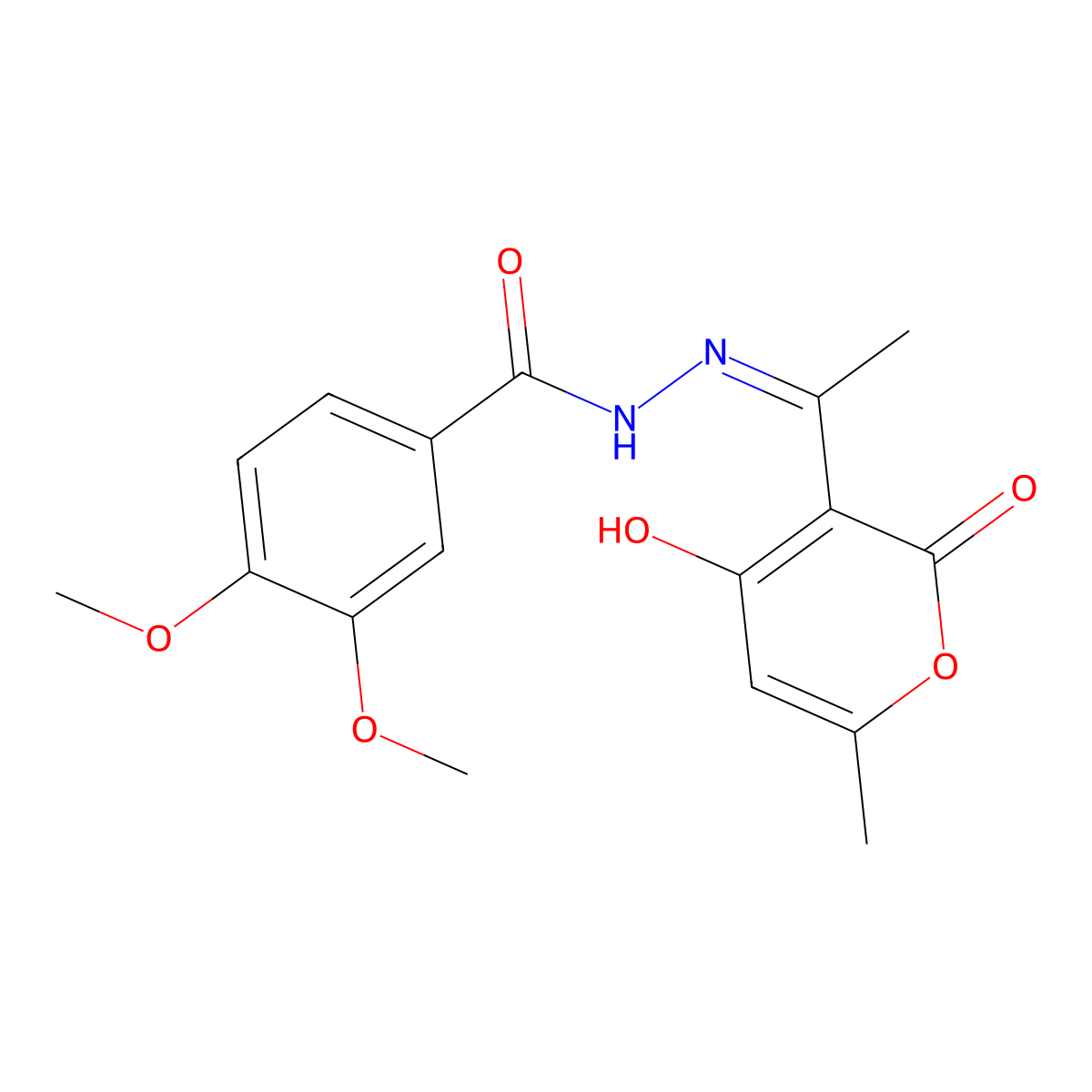 3,4-Dimethoxybenzoic acid 2-[1-(4-hydroxy-6-methyl-2-oxo-2H-pyran-3-yl)ethylidene]hydrazide molecular structure, CAS 549499-21-0