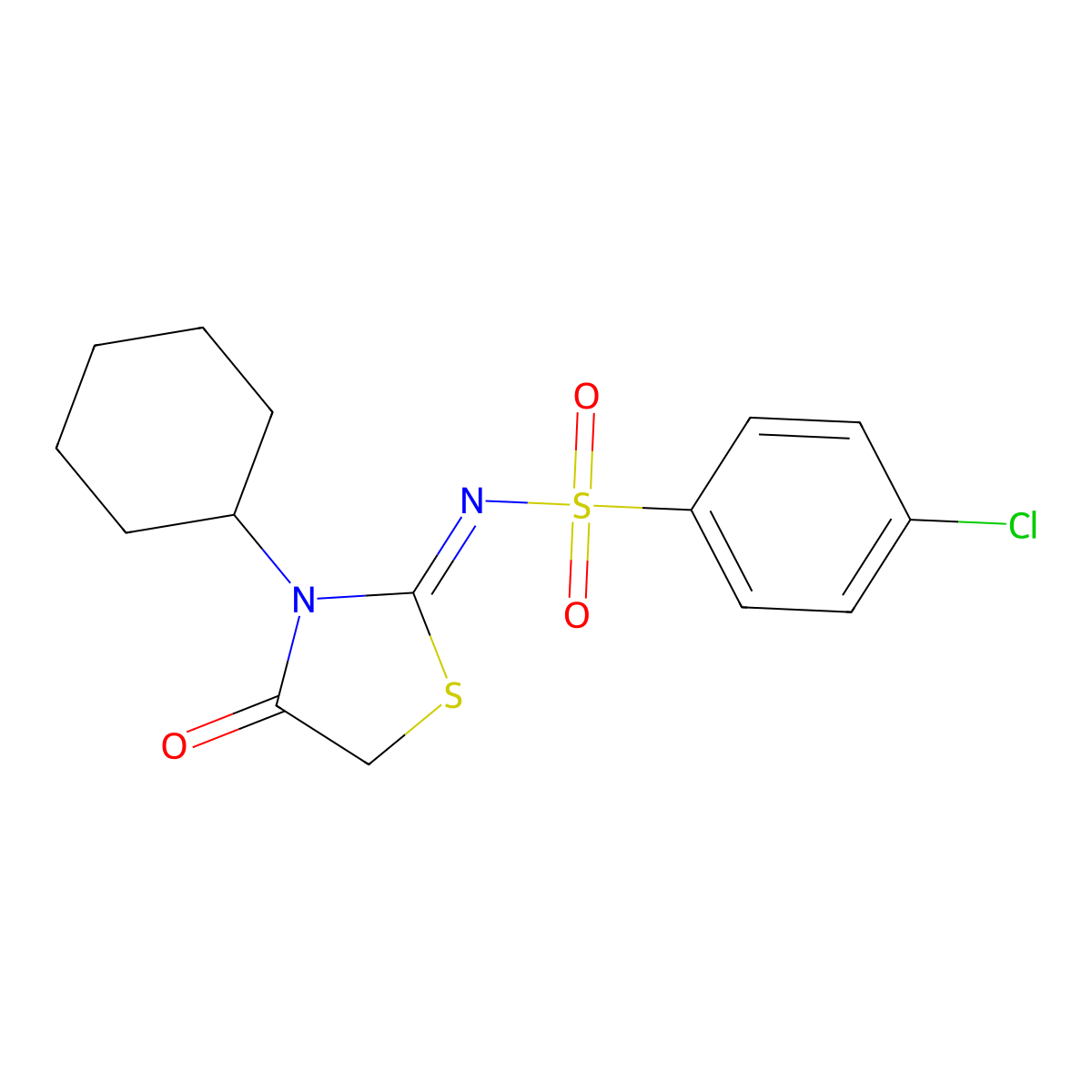 4-chloro-N-(3-cyclohexyl-4-oxo-1,3-thiazolidin-2-ylidene)benzenesulfonamide molecular structure, CAS 5495-25-0