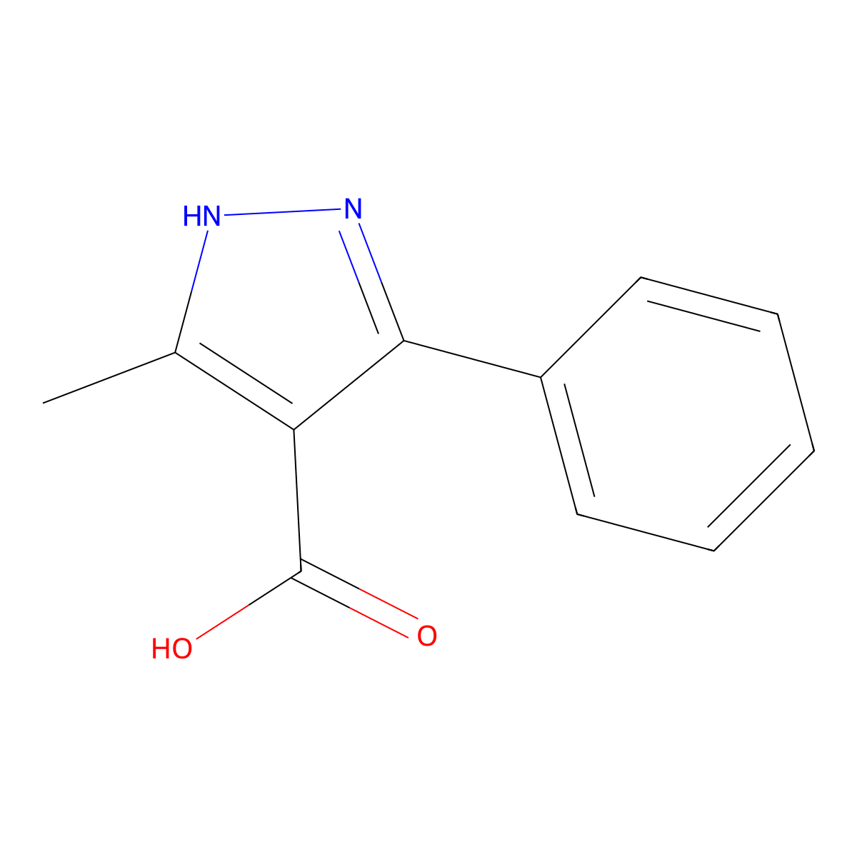 5-methyl-3-phenyl-1H-pyrazole-4-carboxylic acid molecular structure, CAS 54952-71-5