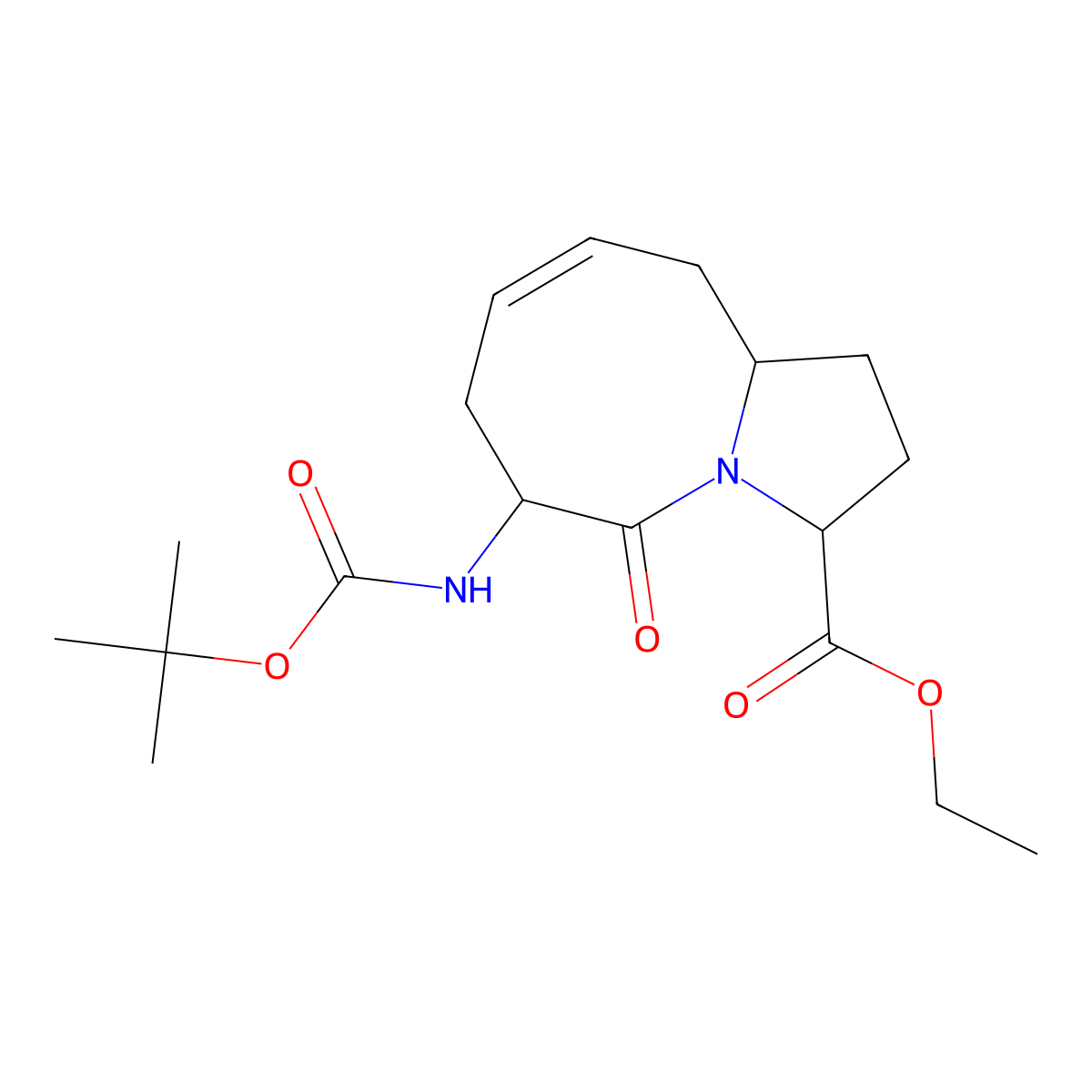 (3S,6S,10aR)-Ethyl 6-((tert-butoxycarbonyl)amino)-5-oxo-1,2,3,5,6,7,10,10a-octahydropyrrolo[1,2-a]azocine-3-carboxylate molecular structure, CAS 549521-78-0