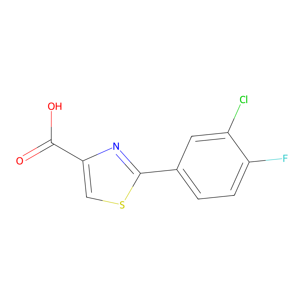 2-(3-Chloro-4-fluorophenyl)-1,3-thiazole-4-carboxylic acid molecular structure, CAS 549526-19-4