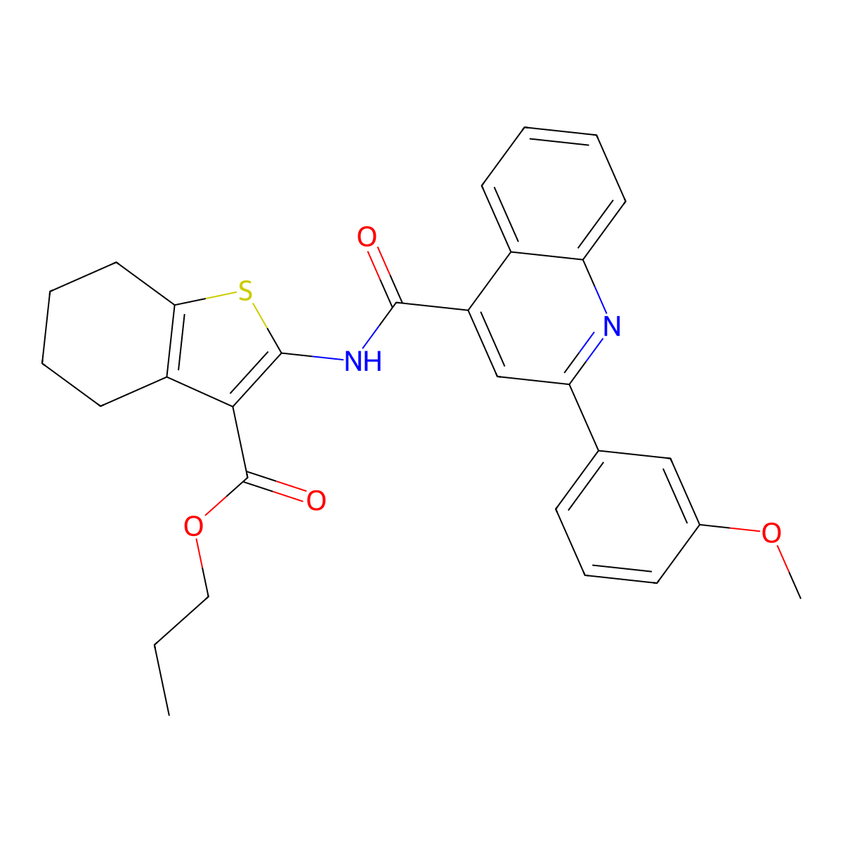 Propyl 2-[[2-(3-methoxyphenyl)quinoline-4-carbonyl]amino]-4,5,6,7-tetrahydro-1-benzothiophene-3-carboxylate molecular structure, CAS 549536-95-0
