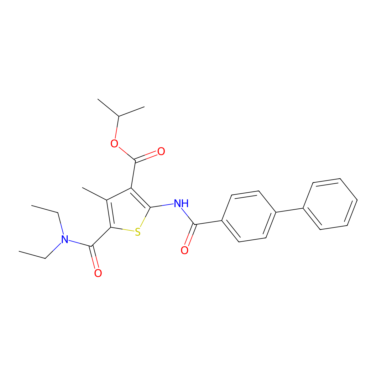 Propan-2-yl 5-(diethylcarbamoyl)-4-methyl-2-[(4-phenylbenzoyl)amino]thiophene-3-carboxylate molecular structure, CAS 549539-97-1
