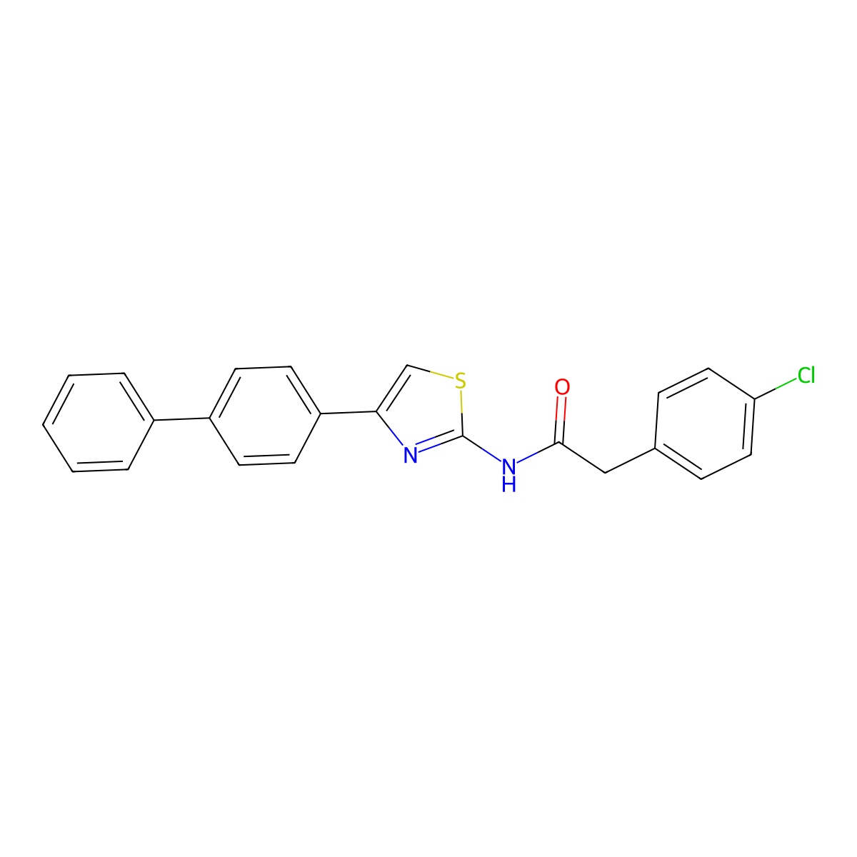 2-(4-chlorophenyl)-N-[4-(4-phenylphenyl)-1,3-thiazol-2-yl]acetamide molecular structure, CAS 549541-01-7