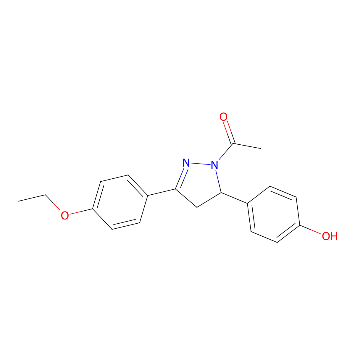 1-Acetyl-3-(4-ethoxyphenyl)-5-(4-hydroxyphenyl)-2-pyrazoline molecular structure, CAS 5496-40-2