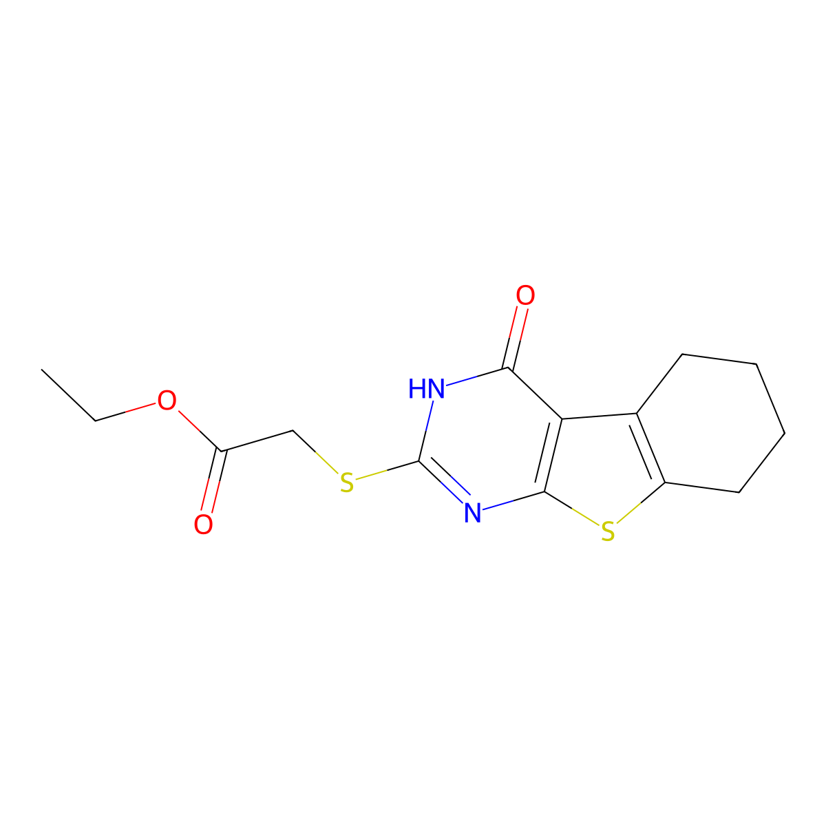 Ethyl [(4-hydroxy-5,6,7,8-tetrahydro[1]benzothieno[2,3-d]pyrimidin-2-yl)sulfanyl]acetate molecular structure, CAS 54968-59-1
