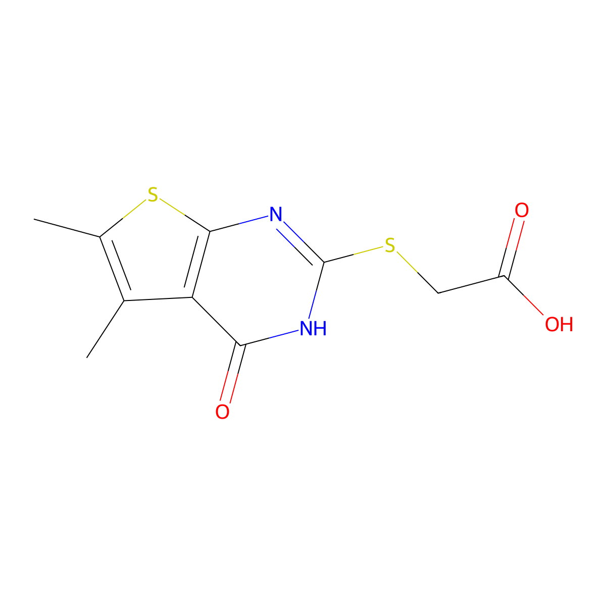 (4-Hydroxy-5,6-dimethyl-thieno[2,3-d]pyrimidin-2-ylsulfanyl)-acetic acid molecular structure, CAS 54968-60-4