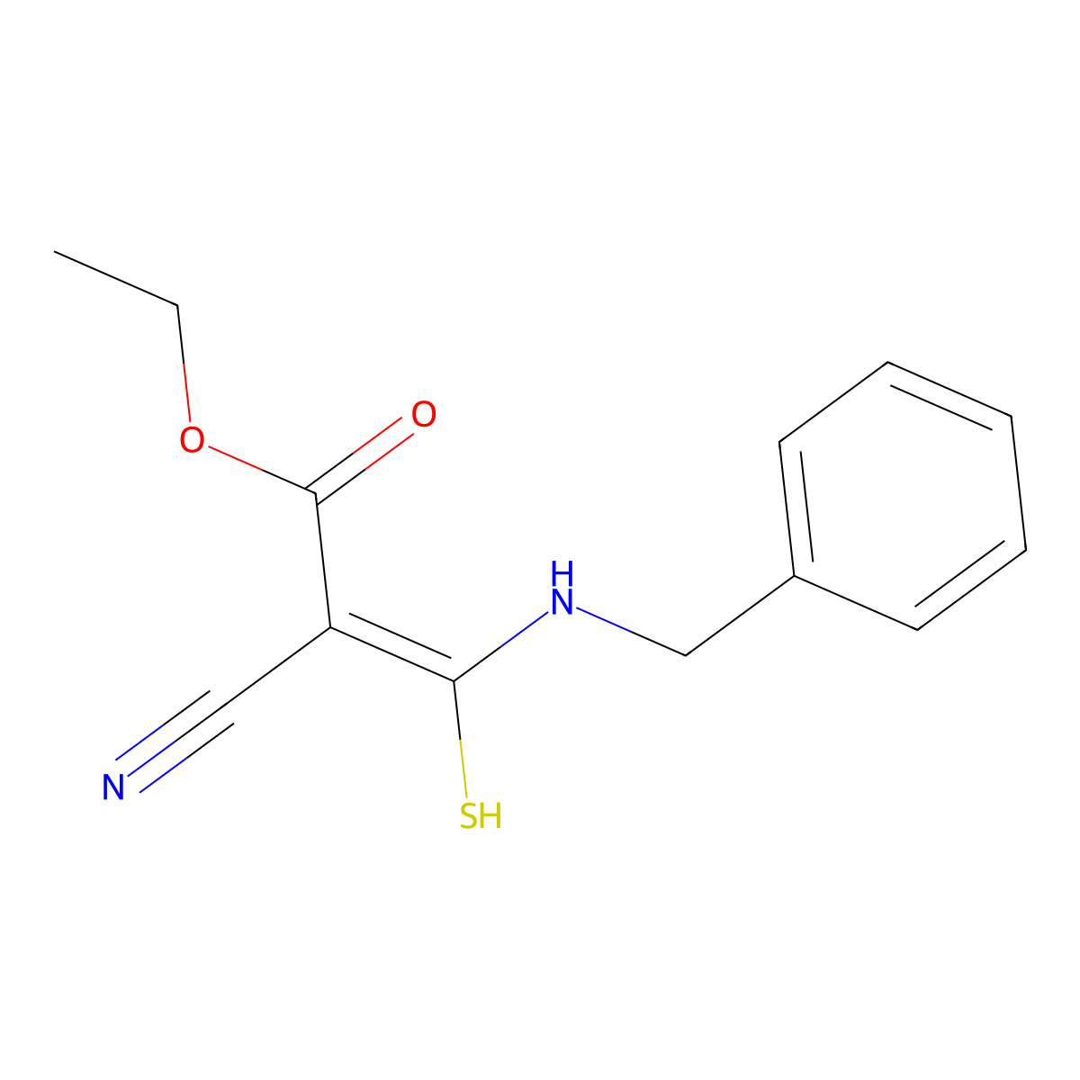 Ethyl 3-(benzylamino)-2-cyano-3-mercaptoacrylate molecular structure, CAS 54968-96-6