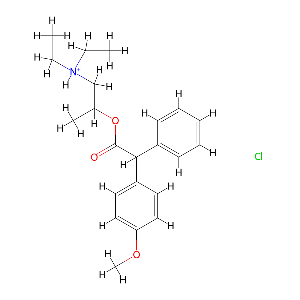 1-(Diethylamino)propan-2-yl (4-methoxyphenyl)(phenyl)acetate--hydrogen chloride (1/1) molecular structure, CAS 5497-39-2