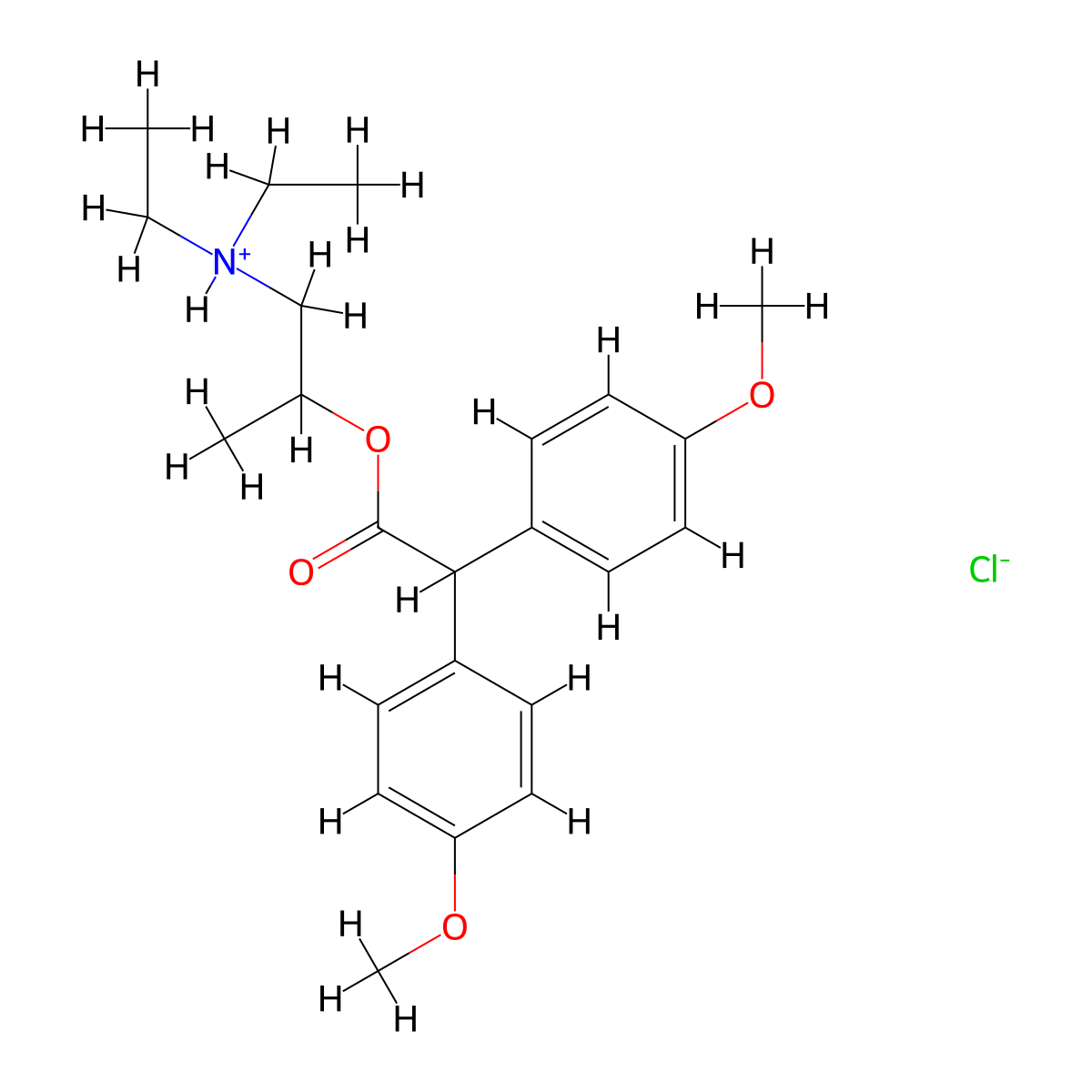 Acetic acid, bis(p-methoxyphenyl)-, 2-(diethylamino)-1-methylethyl ester, hydrochloride molecular structure, CAS 5497-40-5