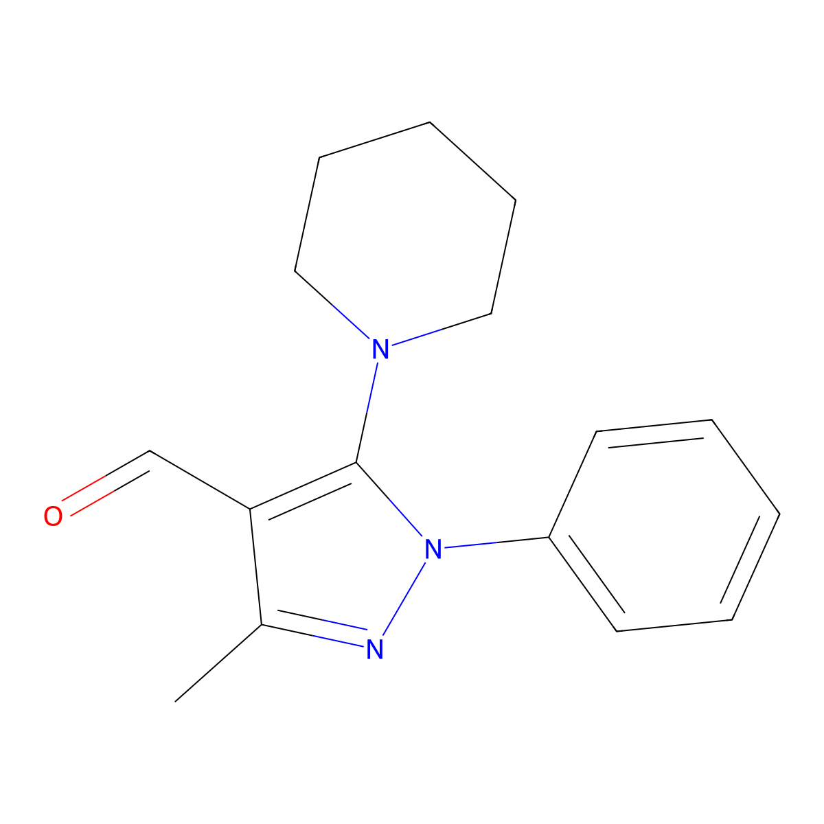 3-Methyl-1-phenyl-5-(piperidin-1-yl)-1H-pyrazole-4-carbaldehyde molecular structure, CAS 5499-70-7