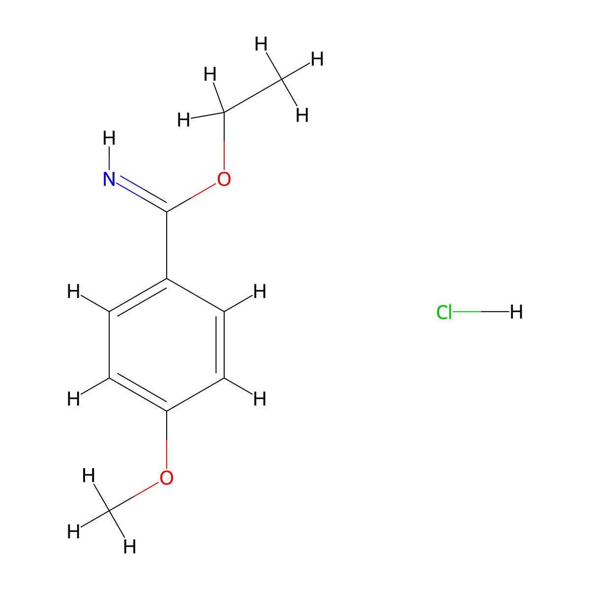 Ethyl 4-methoxybenzimidate hydrochloride molecular structure, CAS 54998-29-7