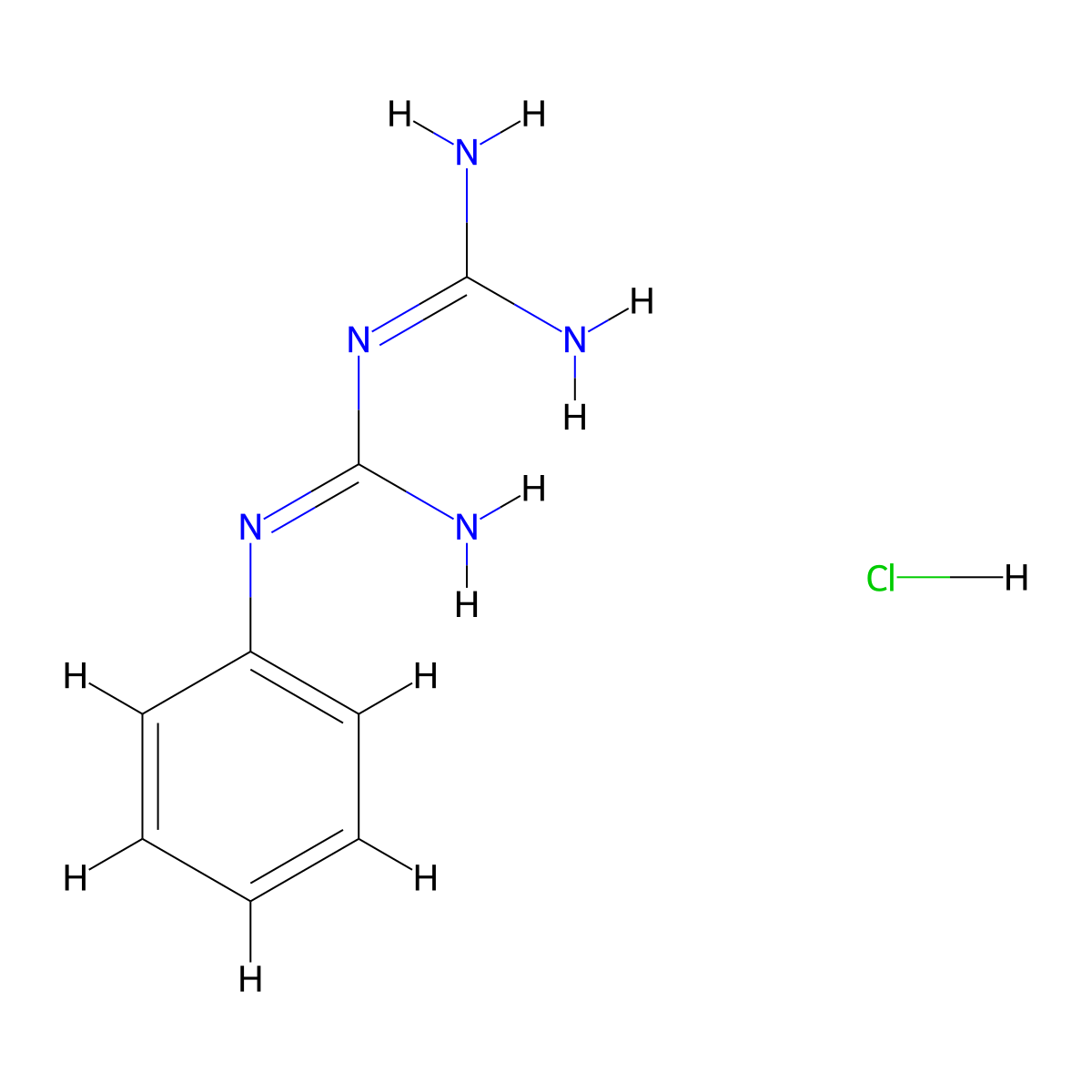 1-Phenylbiguanide monohydrochloride molecular structure, CAS 55-57-2