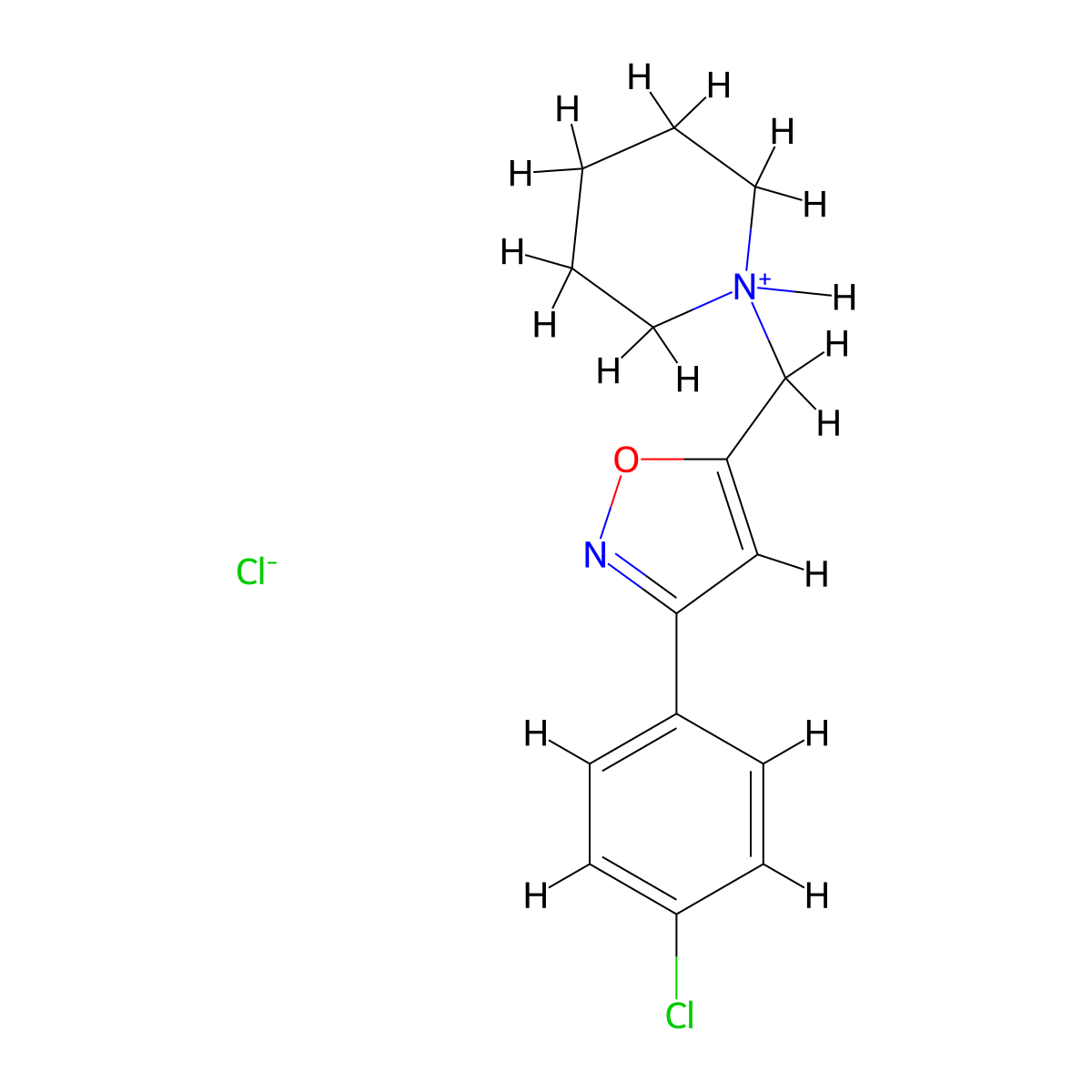 Isoxazole, 3-(p-chlorophenyl)-5-(piperidinomethyl)-, hydrochloride molecular structure, CAS 5500-11-8
