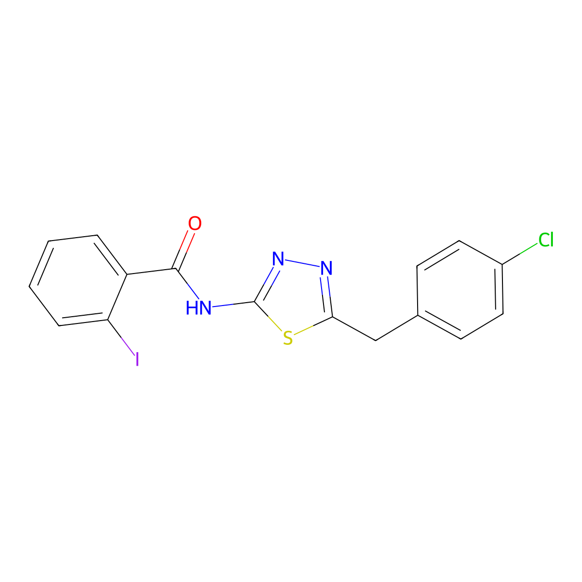 N-[5-[(4-chlorophenyl)methyl]-1,3,4-thiadiazol-2-yl]-2-iodobenzamide molecular structure, CAS 550299-73-5