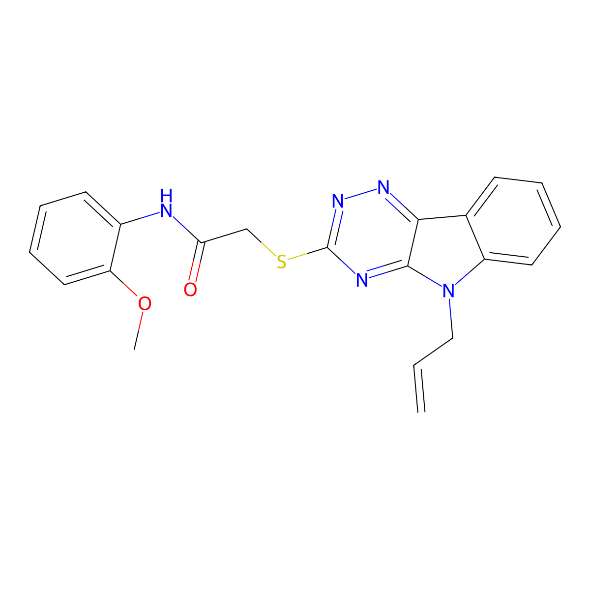 N-(2-methoxyphenyl)-2-[(5-prop-2-enyl-[1,2,4]triazino[5,6-b]indol-3-yl)sulfanyl]acetamide molecular structure, CAS 550300-43-1