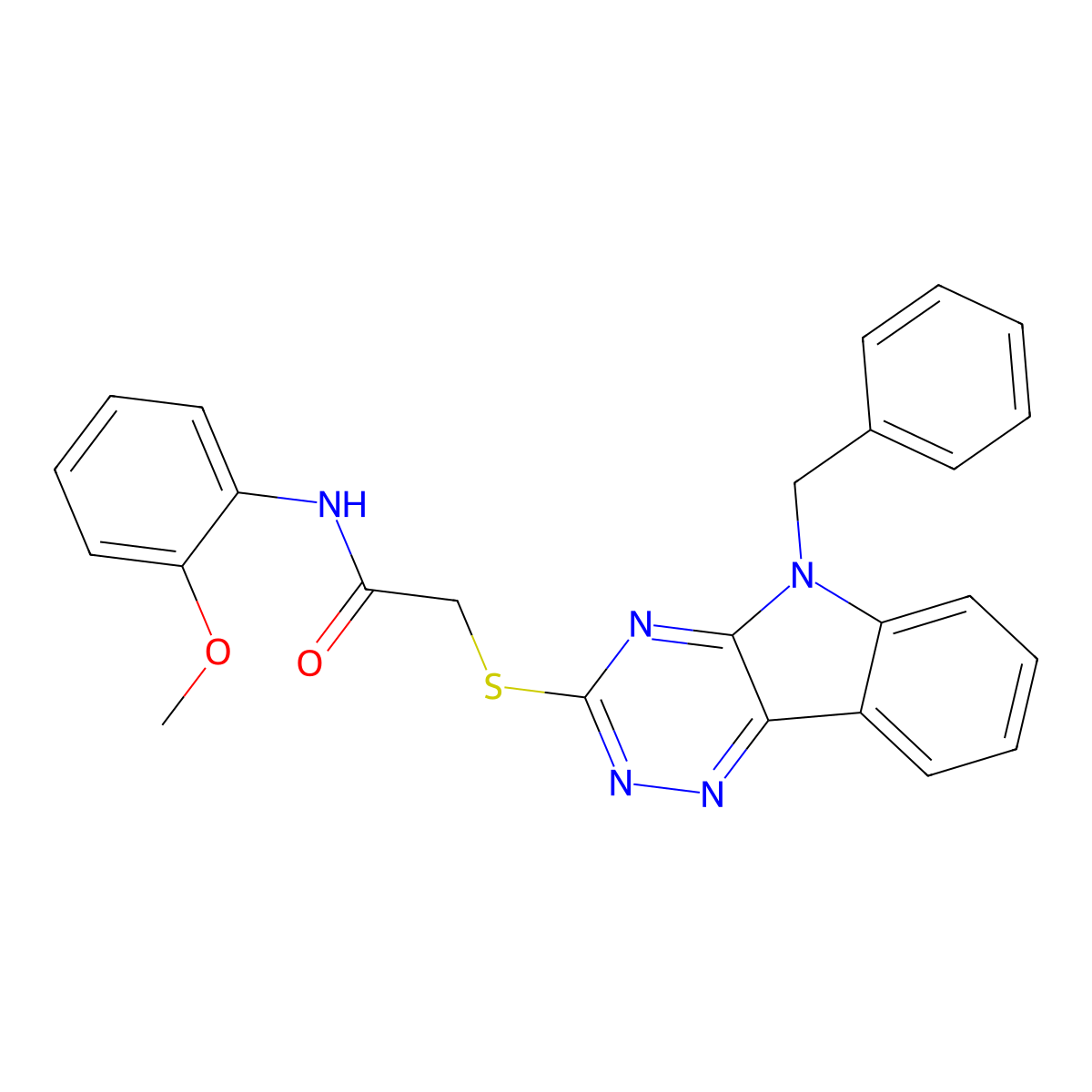 2-((5-Benzyl-5H-[1,2,4]triazino[5,6-b]indol-3-yl)thio)-N-(2-methoxyphenyl)acetamide molecular structure, CAS 550301-63-8