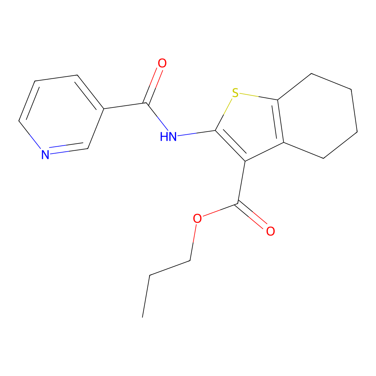 Propyl 2-[(3-pyridinylcarbonyl)amino]-4,5,6,7-tetrahydro-1-benzothiophene-3-carboxylate molecular structure, CAS 550305-42-5