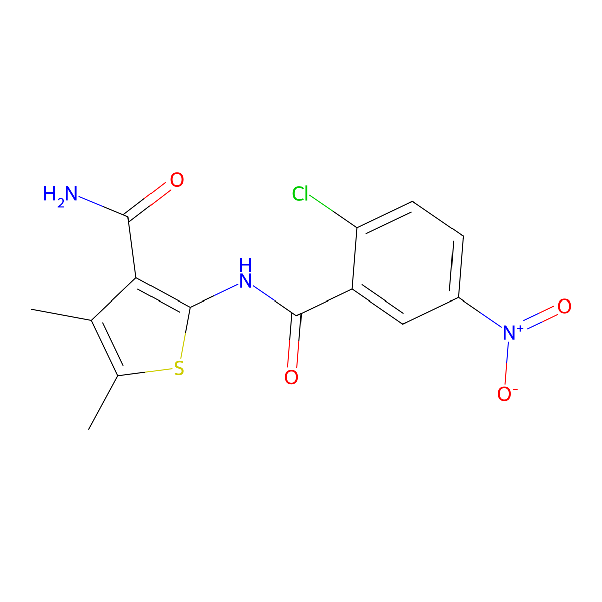 2-[(2-Chloro-5-nitrobenzoyl)amino]-4,5-dimethylthiophene-3-carboxamide molecular structure, CAS 550306-75-7