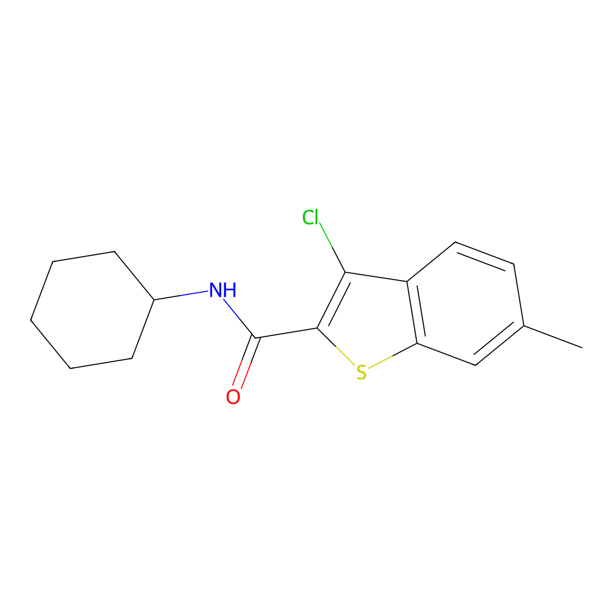 3-chloro-N-cyclohexyl-6-methyl-1-benzothiophene-2-carboxamide molecular structure, CAS 550309-44-9