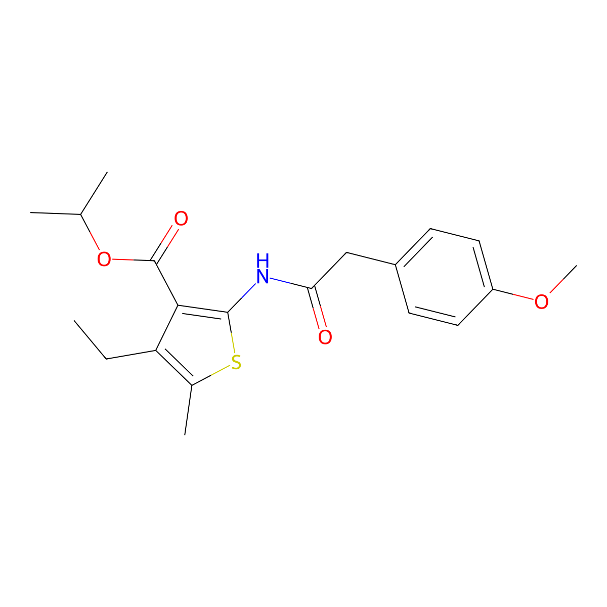 Propan-2-yl 4-ethyl-2-[[2-(4-methoxyphenyl)acetyl]amino]-5-methylthiophene-3-carboxylate molecular structure, CAS 550309-48-3