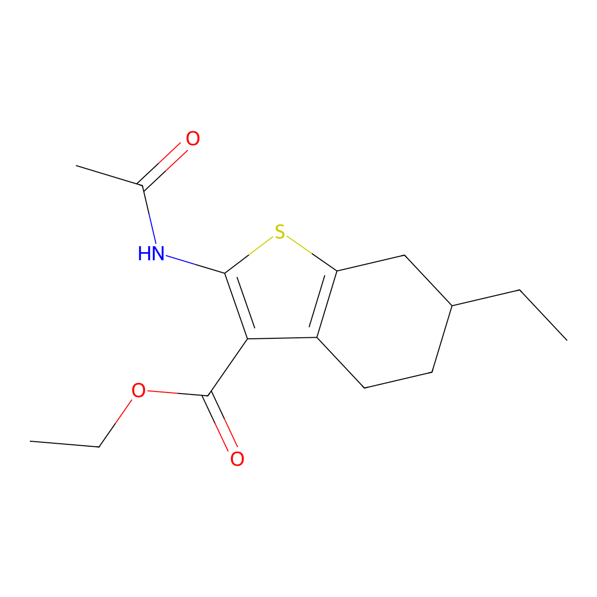 Ethyl 2-(acetylamino)-6-ethyl-4,5,6,7-tetrahydro-1-benzothiophene-3-carboxylate molecular structure, CAS 550309-91-6