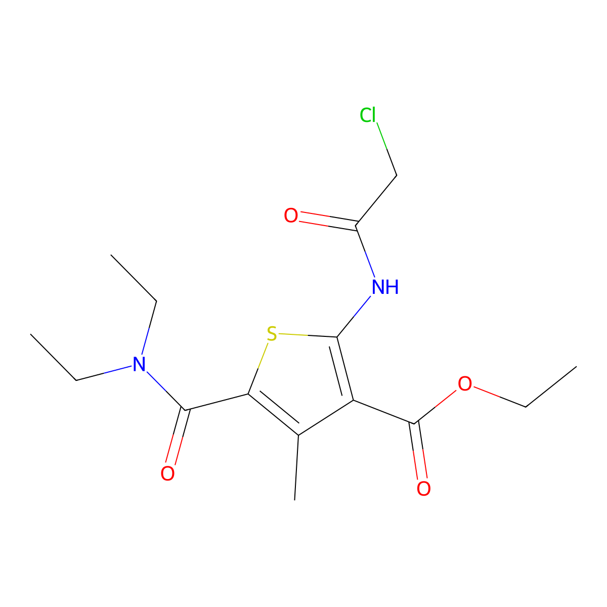 Ethyl 2-(2-chloroacetamido)-5-(diethylcarbamoyl)-4-methylthiophene-3-carboxylate molecular structure, CAS 550351-43-4