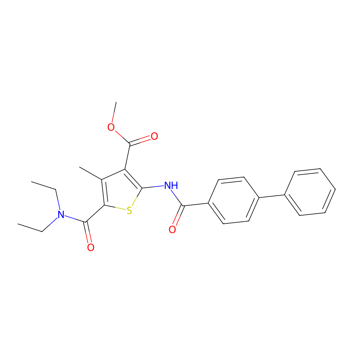 Methyl 5-(diethylcarbamoyl)-4-methyl-2-[(4-phenylbenzoyl)amino]thiophene-3-carboxylate molecular structure, CAS 550352-03-9