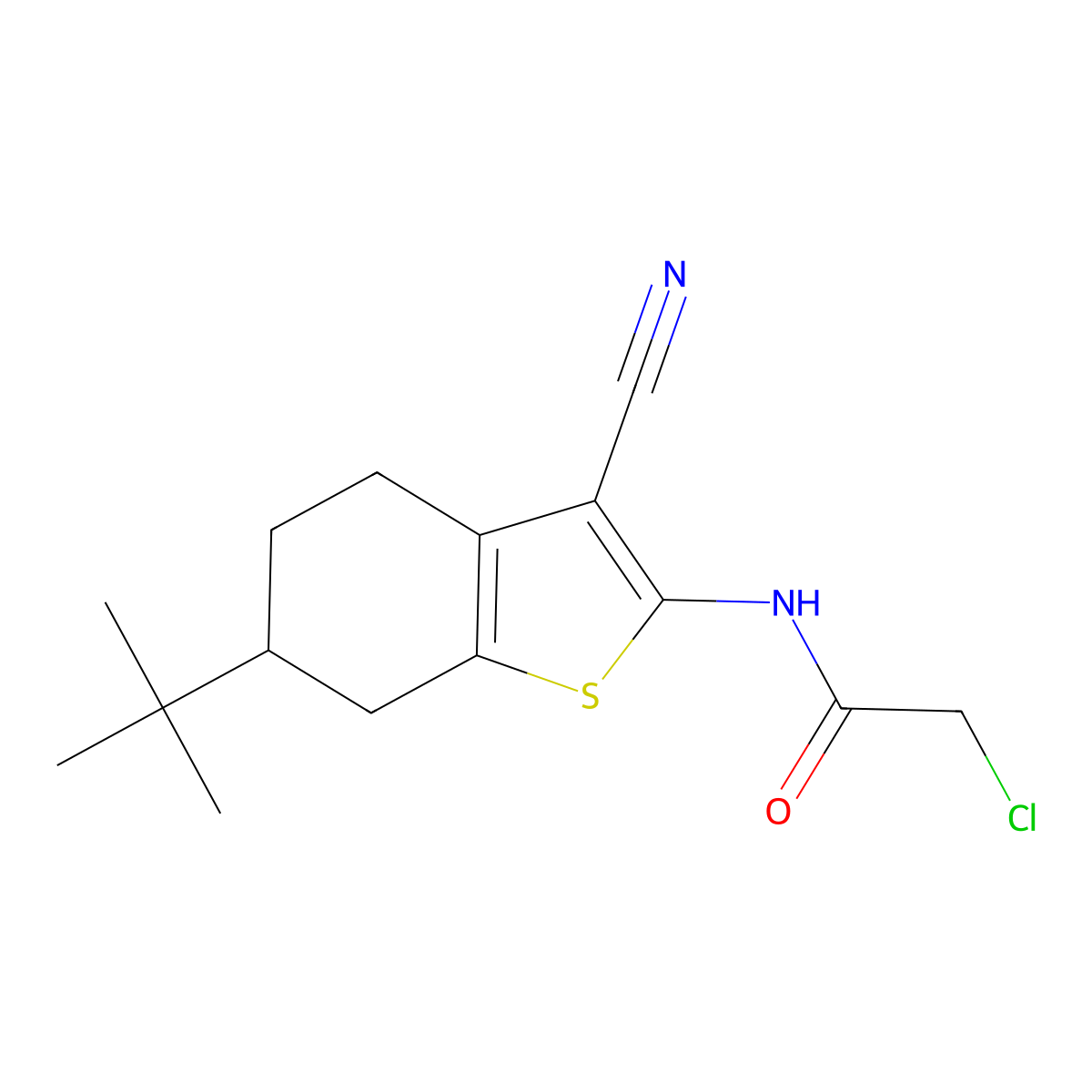 N-(6-tert-butyl-3-cyano-4,5,6,7-tetrahydro-1-benzothiophen-2-yl)-2-chloroacetamide molecular structure, CAS 550353-56-5