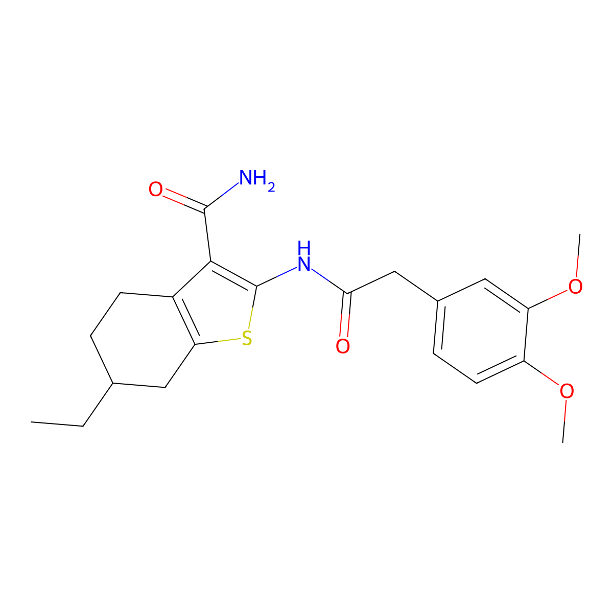 2-{[(3,4-Dimethoxyphenyl)acetyl]amino}-6-ethyl-4,5,6,7-tetrahydro-1-benzothiophene-3-carboxamide molecular structure, CAS 550353-59-8