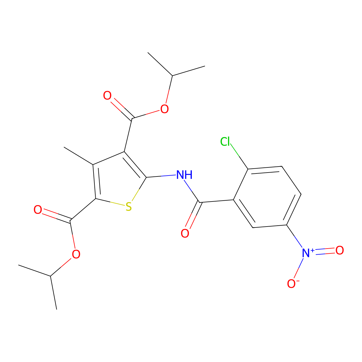 Diisopropyl 5-({2-chloro-5-nitrobenzoyl}amino)-3-methyl-2,4-thiophenedicarboxylate molecular structure, CAS 550353-65-6