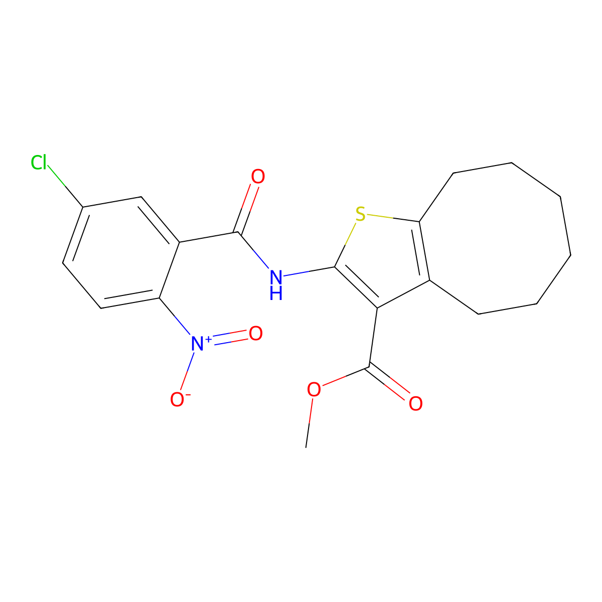 Methyl 2-[(5-chloro-2-nitrobenzoyl)amino]-4,5,6,7,8,9-hexahydrocycloocta[b]thiophene-3-carboxylate molecular structure, CAS 550353-66-7