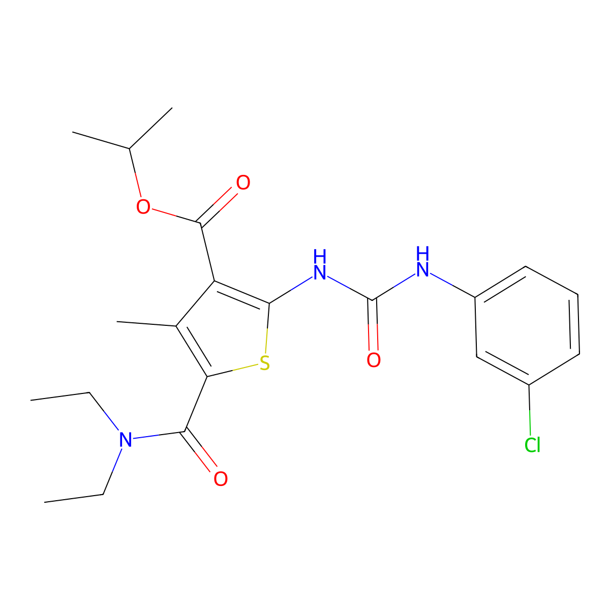Propan-2-yl 2-[(3-chlorophenyl)carbamoylamino]-5-(diethylcarbamoyl)-4-methylthiophene-3-carboxylate molecular structure, CAS 550353-77-0