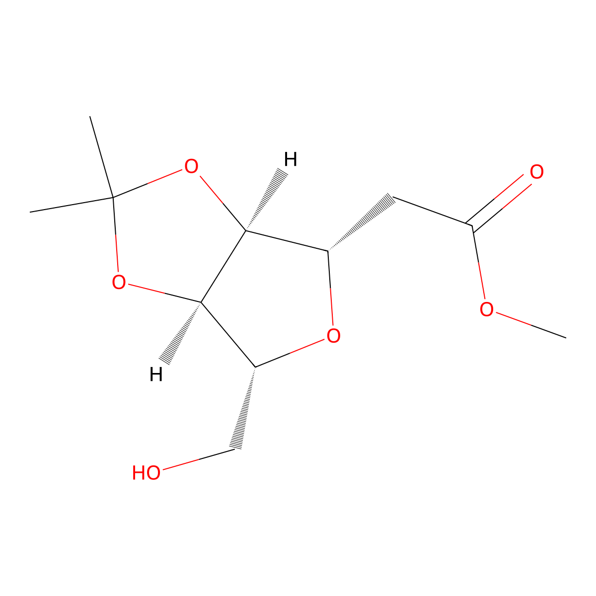 Methyl [(3as,4s,6r,6ar)-6-(hydroxymethyl)-2,2,-dimethyltetrahydrofuro[3,4-d][1,3]dioxol-4-yl]acetate molecular structure, CAS 55036-19-6