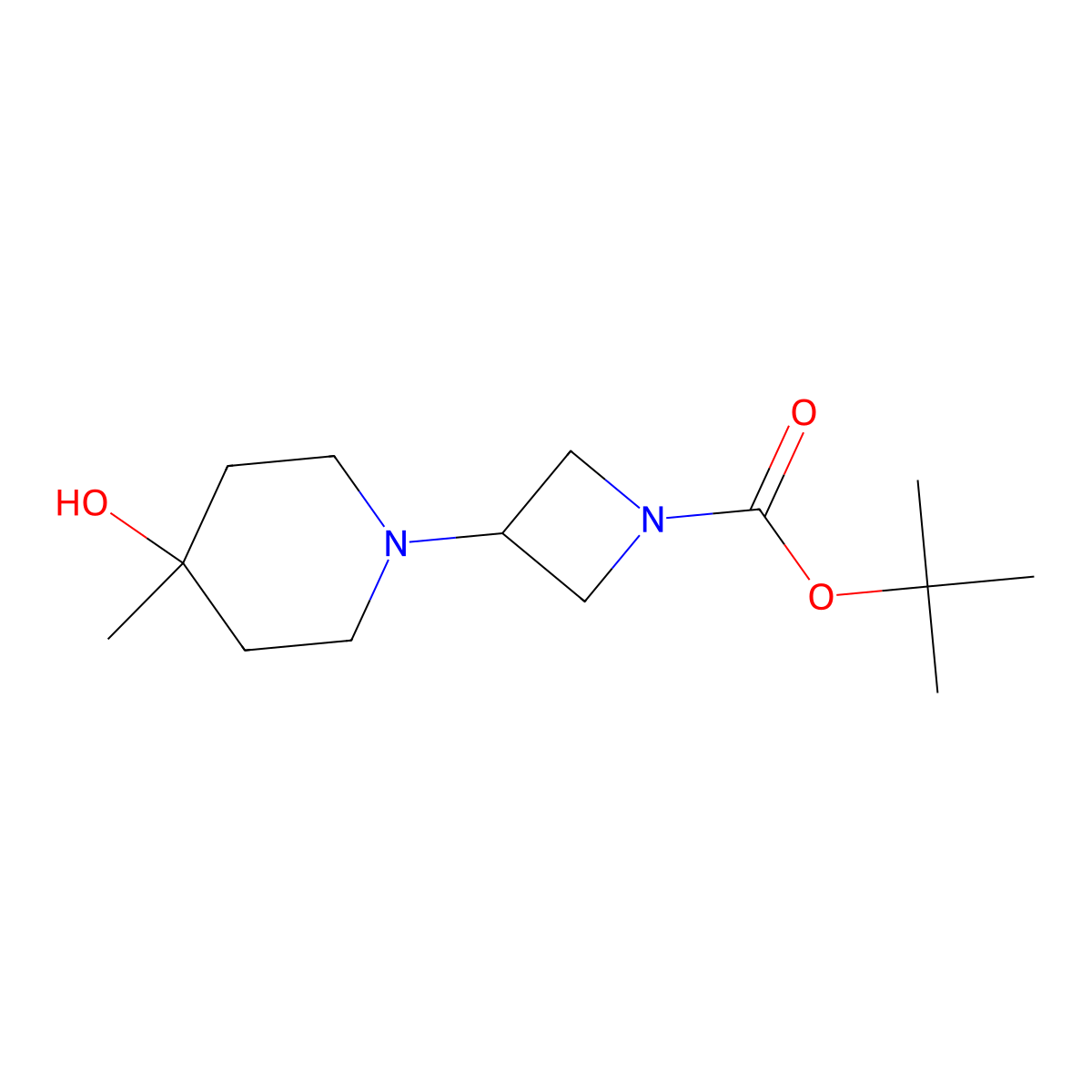 tert-Butyl 3-(4-hydroxy-4-methyl-1-piperidyl)azetidine-1-carboxylate molecular structure, CAS 550371-60-3